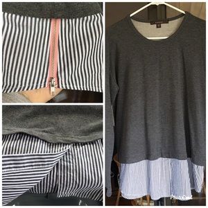 🤍 Grey Top w/ faux Striped Shirt